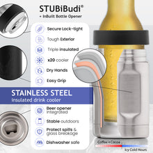 Load image into Gallery viewer, STUBiBudi 12oz Beer Cooler for Bottles and Cans with Bottle Opener (Matt Black)