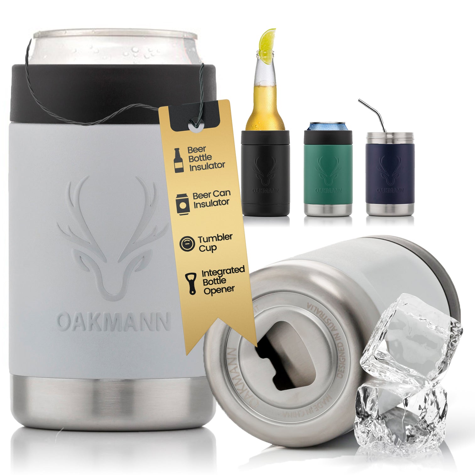 STUBiBudi 14oz Beer Cooler for Bottles & Cans Built-In Bottle Opener (Mist Grey)