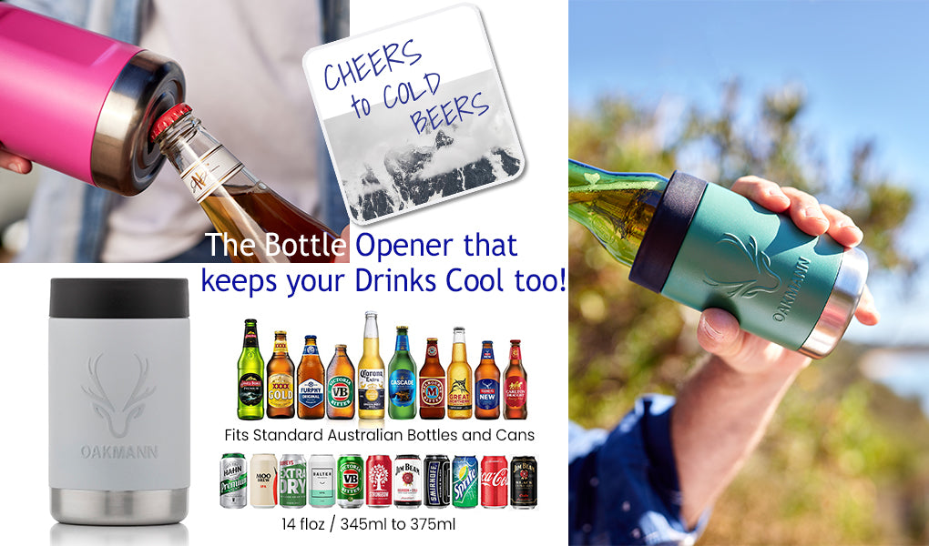 STUBiBudi 14oz Beer Cooler for Bottles & Cans Built-In Bottle Opener (Navy)