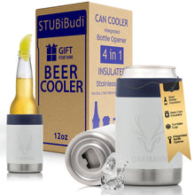 Load image into Gallery viewer, STUBiBudi 12oz Beer Cooler for Bottles and Cans with Bottle Opener (White)
