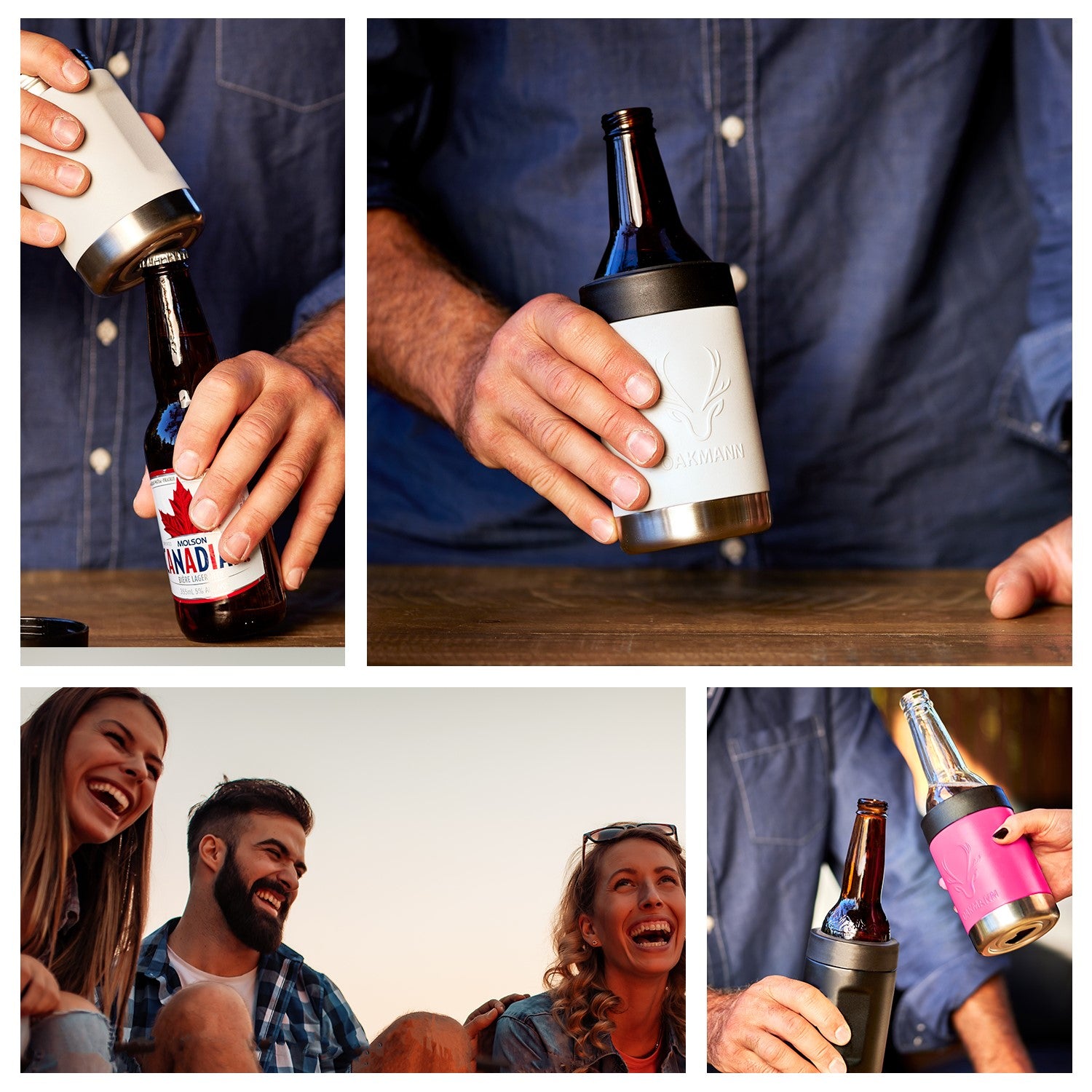 STUBiBudi 14oz Beer Cooler for Bottles & Cans Built-In Bottle Opener (Mist Grey)