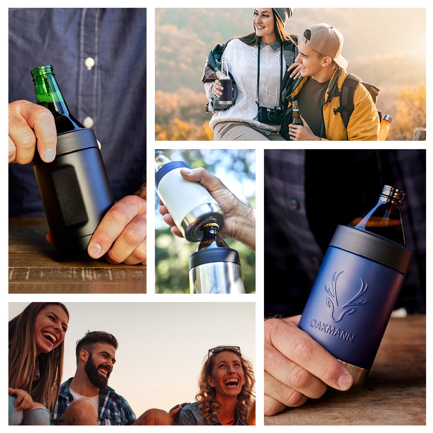 STUBiBudi 14oz Beer Cooler for Bottles & Cans Built-In Bottle Opener (Navy)