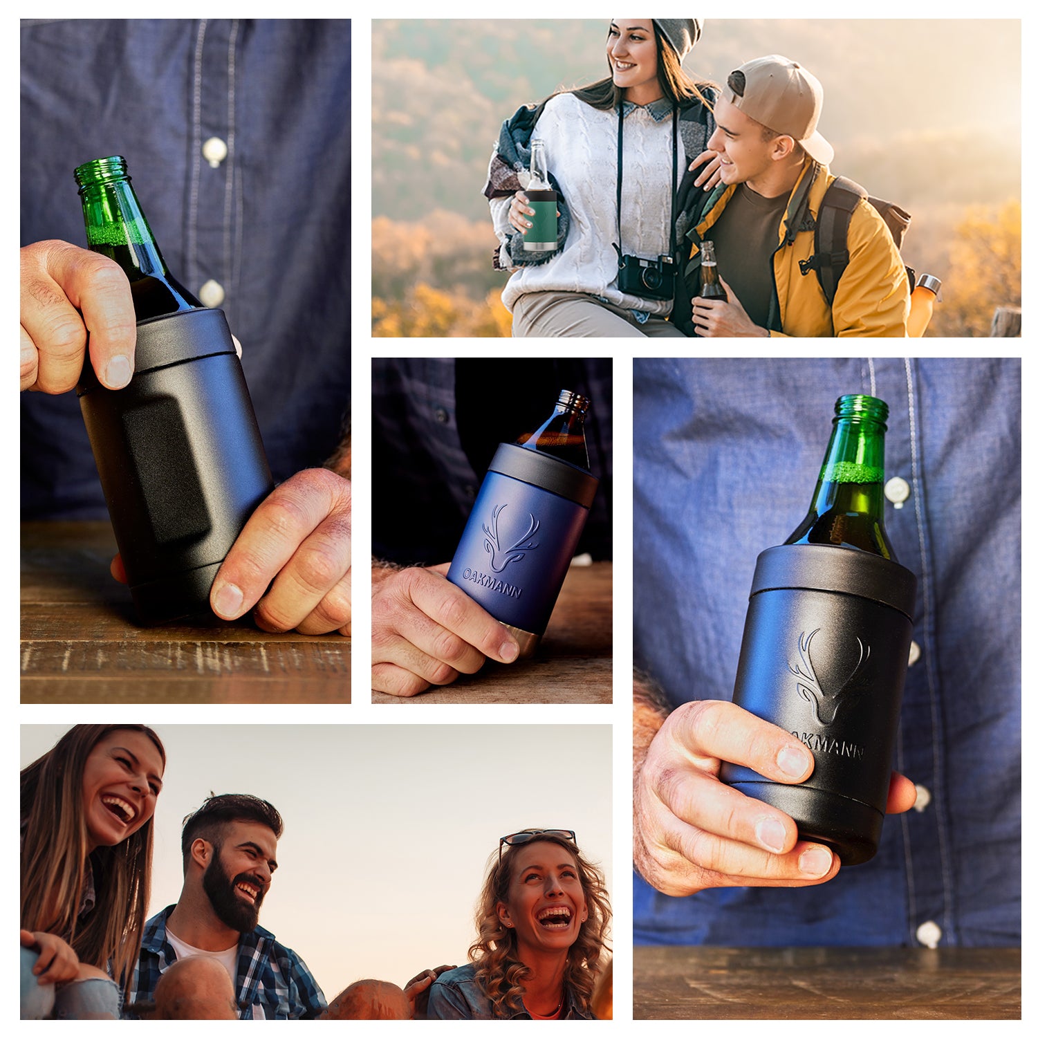 STUBiBudi 14oz Beer Cooler for Bottles & Cans Built-In Bottle Opener (Matt Black)