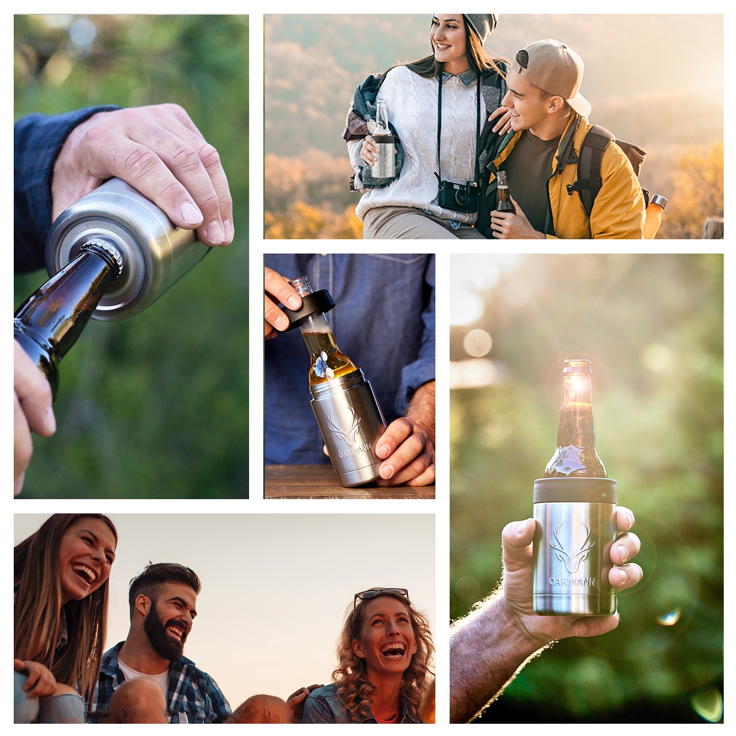 STUBiBudi 14oz Beer Cooler for Bottles & Cans Built-In Bottle Opener (Steel)