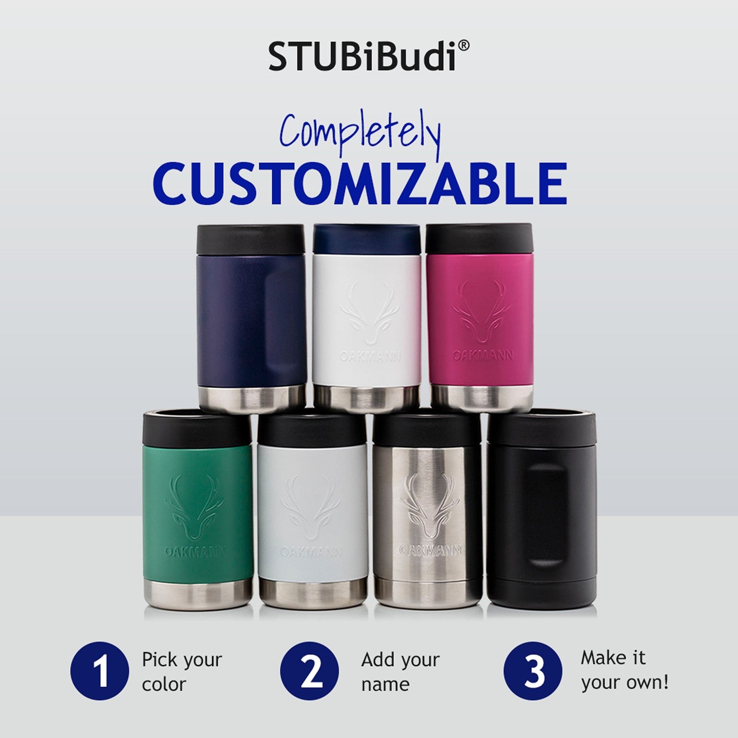STUBiBudi 14oz Beer Cooler for Bottles & Cans Built-In Bottle Opener (Navy)