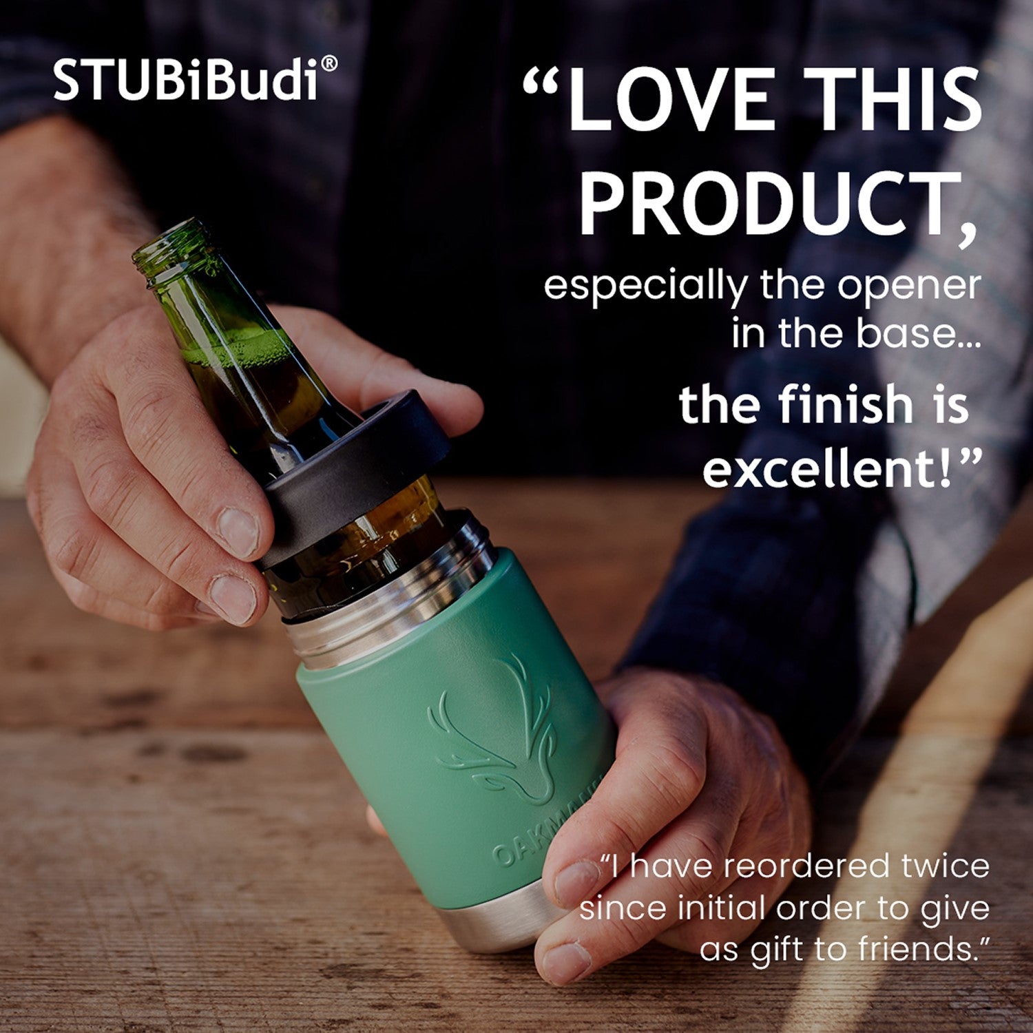 STUBiBudi 12oz Beer Cooler for Bottles and Cans with Bottle Opener (Green)