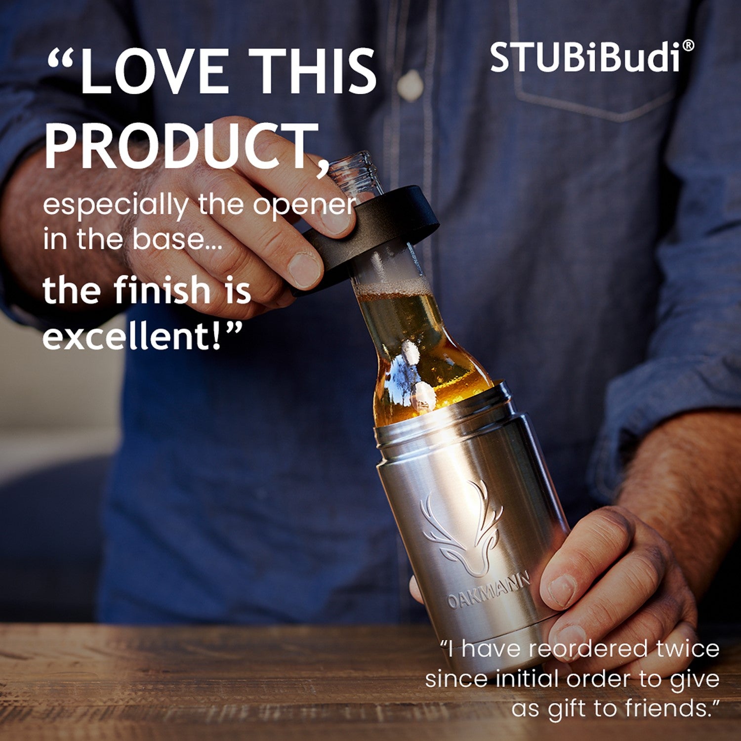 STUBiBudi 14oz Beer Cooler for Bottles & Cans Built-In Bottle Opener (Steel)