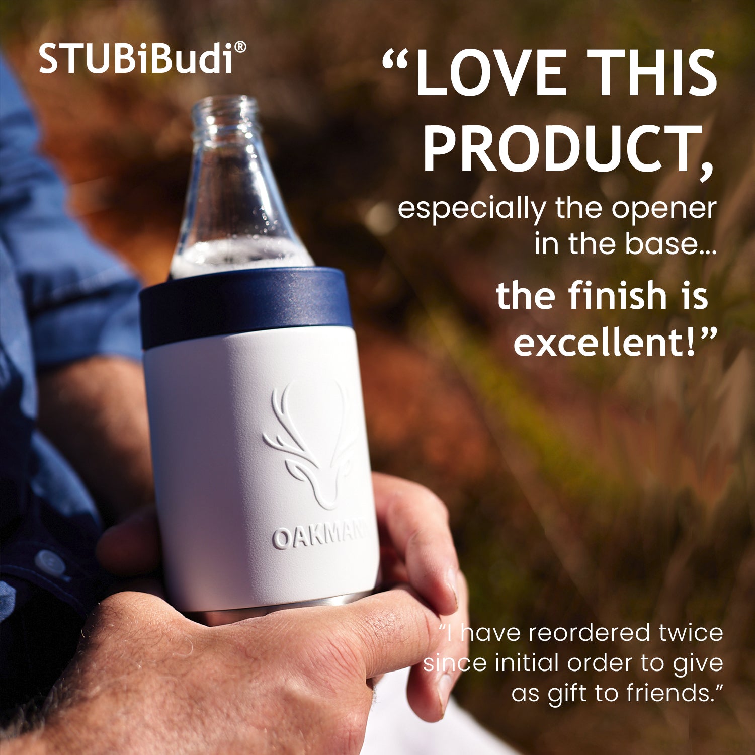 STUBiBudi 12oz Beer Cooler for Bottles and Cans with Bottle Opener (White)