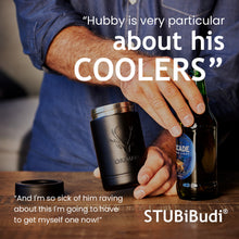 Load image into Gallery viewer, STUBiBudi 14oz Beer Cooler for Bottles &amp; Cans Built-In Bottle Opener (Matt Black)
