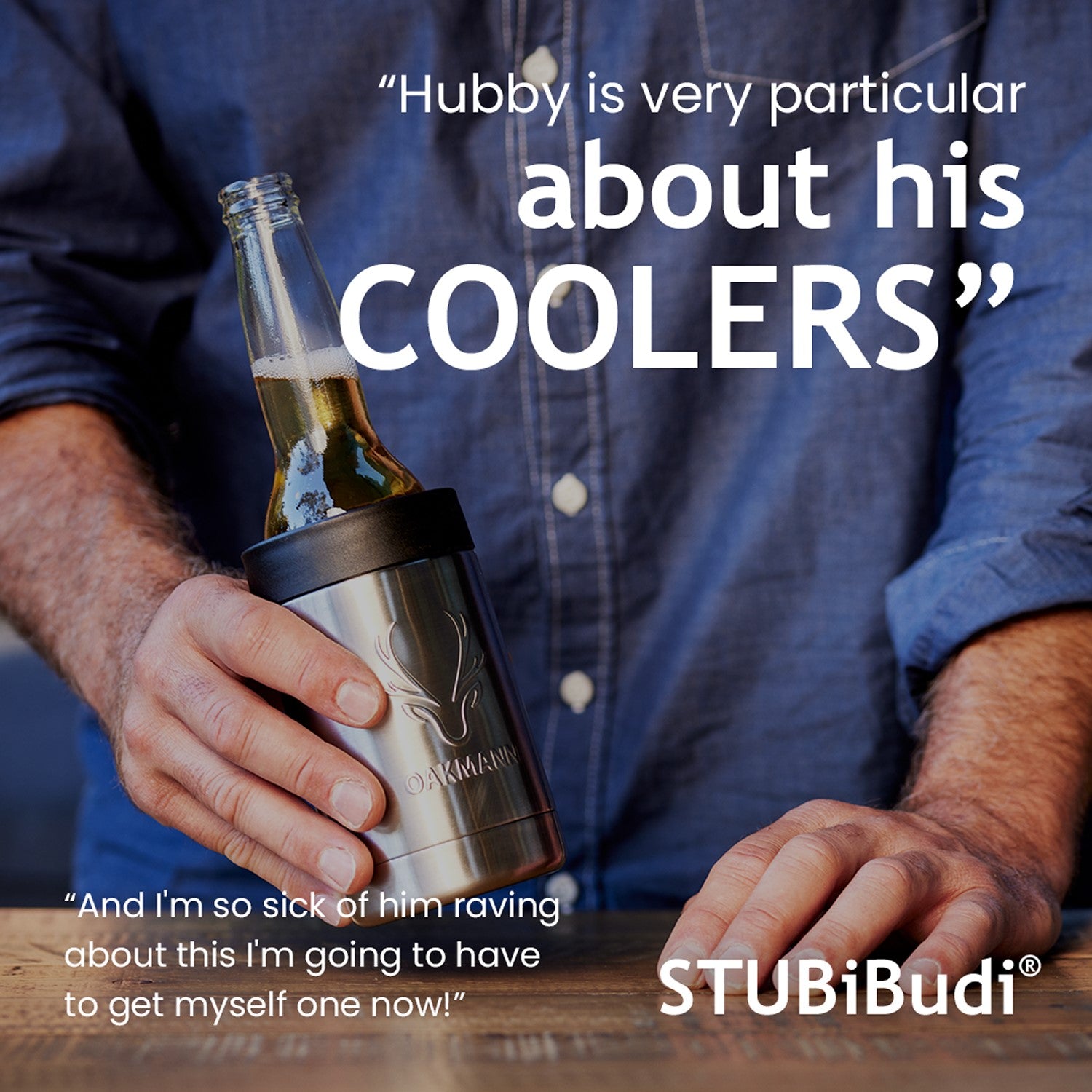 STUBiBudi 14oz Beer Cooler for Bottles & Cans Built-In Bottle Opener (Steel)