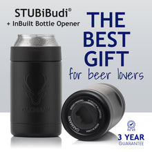 Load image into Gallery viewer, STUBiBudi 14oz Beer Cooler for Bottles &amp; Cans Built-In Bottle Opener (Matt Black)
