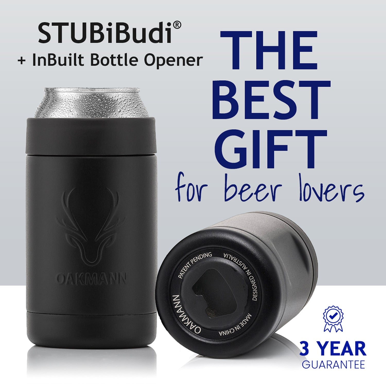 STUBiBudi 14oz Beer Cooler for Bottles & Cans Built-In Bottle Opener (Matt Black)