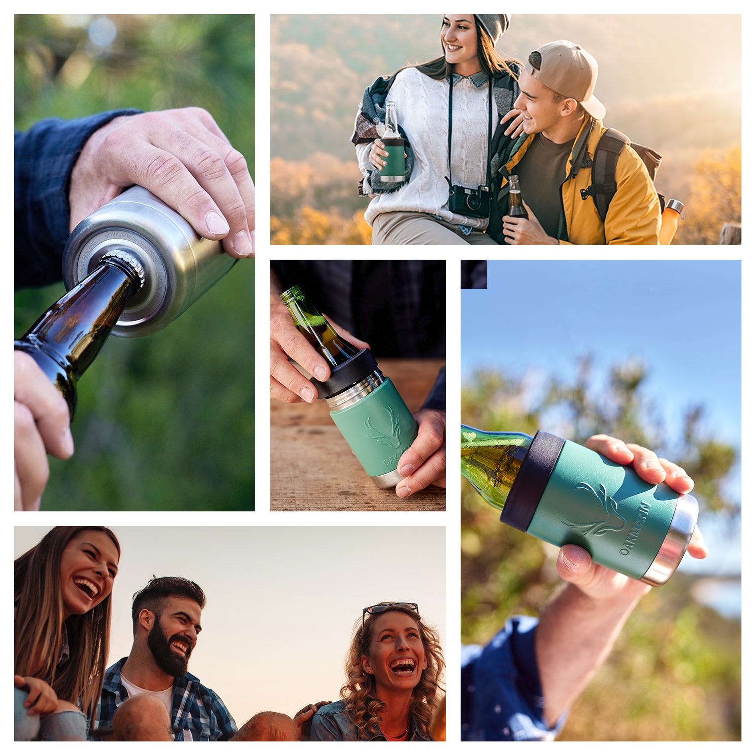 STUBiBudi 14oz Beer Cooler for Bottles & Cans Built-In Bottle Opener (Green)