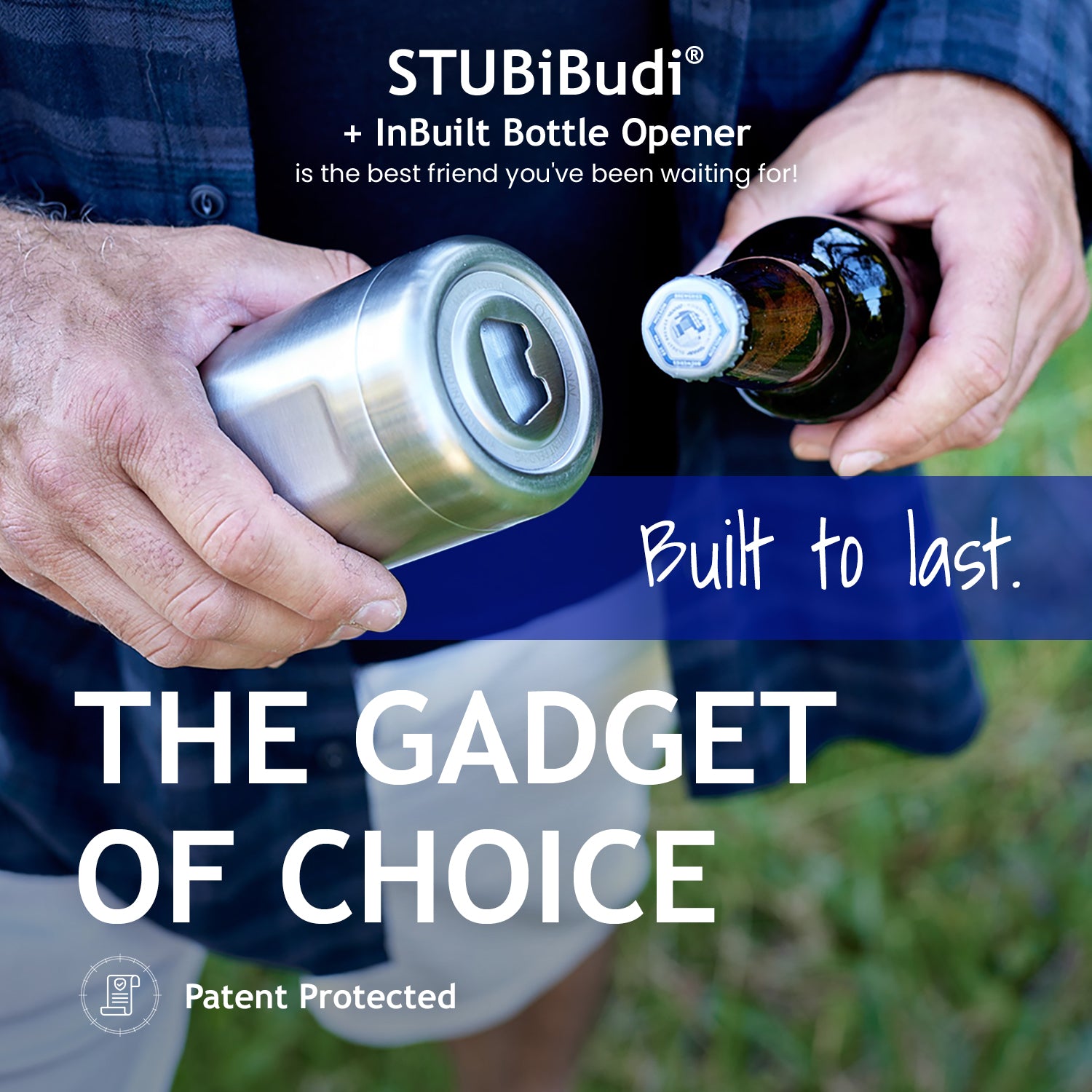 STUBiBudi 14oz Beer Cooler for Bottles & Cans Built-In Bottle Opener (Navy)