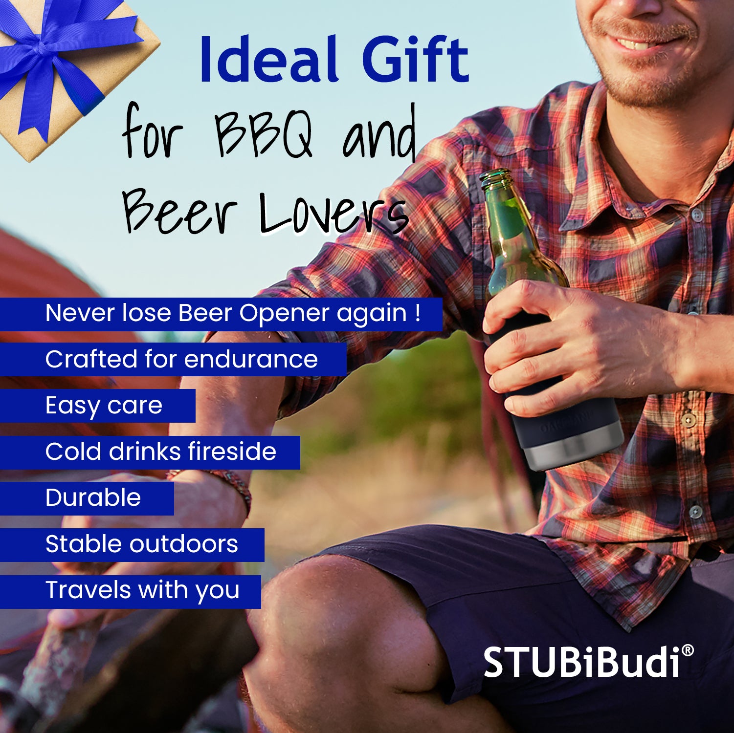 STUBiBudi 14oz Beer Cooler for Bottles & Cans Built-In Bottle Opener (Green)