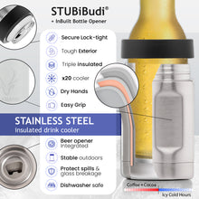 Load image into Gallery viewer, STUBiBudi 12oz Beer Cooler for Bottles and Cans with Bottle Opener (White)
