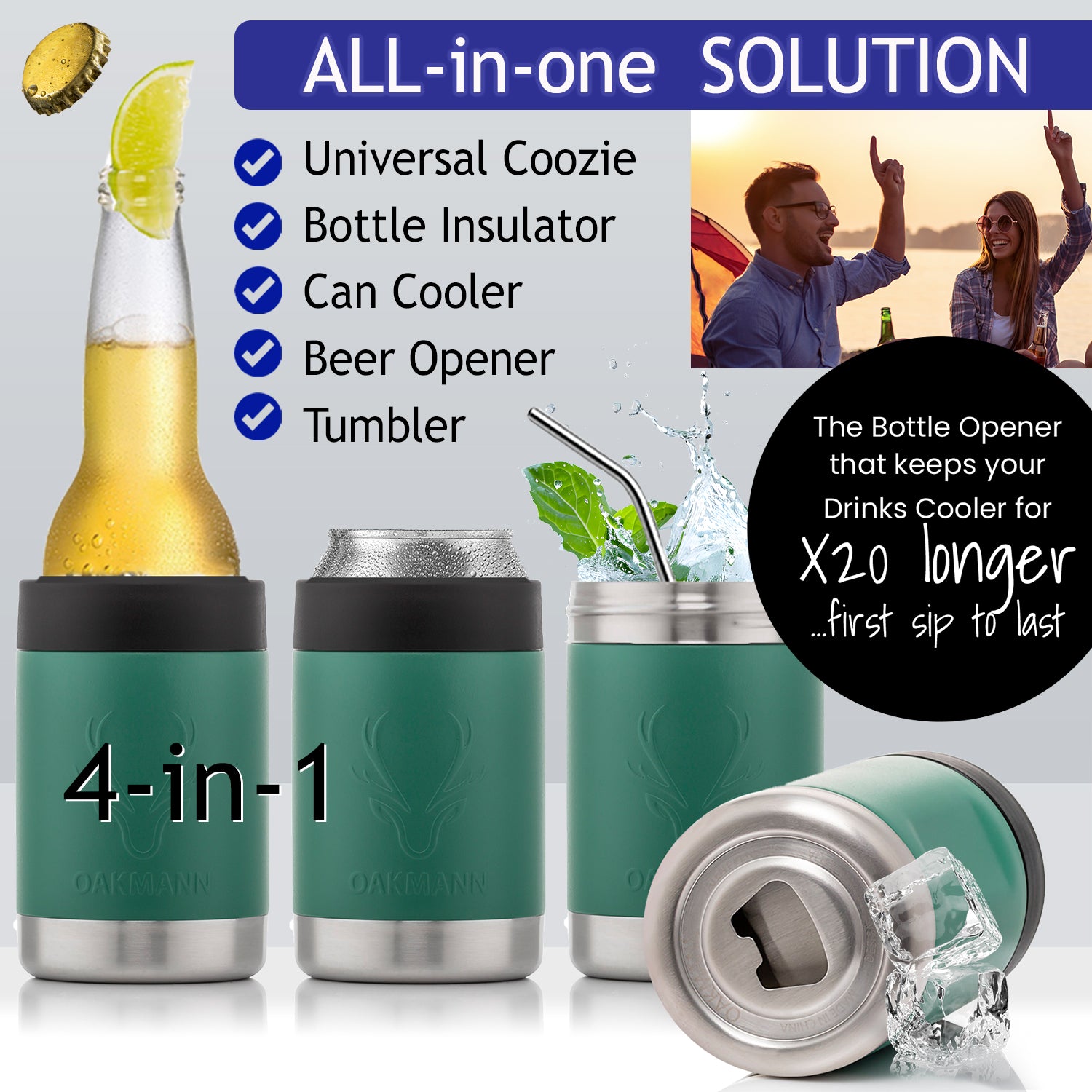 STUBiBudi 12oz Beer Cooler for Bottles and Cans with Bottle Opener (Green)