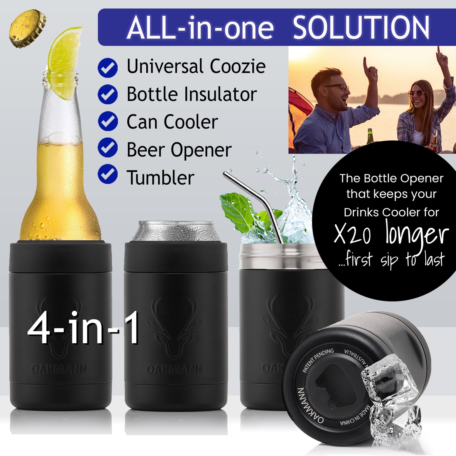 STUBiBudi 12oz Beer Cooler for Bottles and Cans with Bottle Opener (Matt Black)