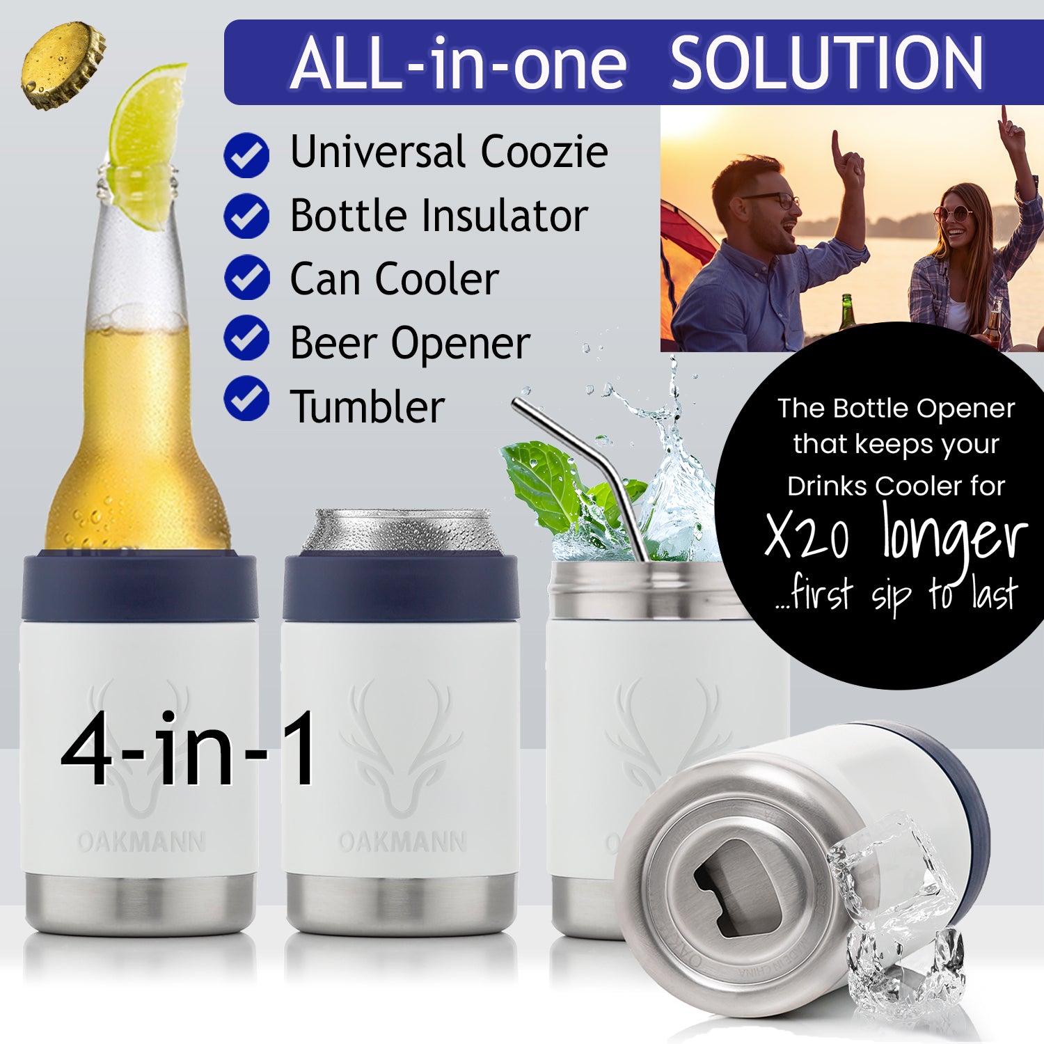 STUBiBudi 12oz Beer Cooler for Bottles and Cans with Bottle Opener (White)