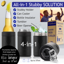 Load image into Gallery viewer, STUBiBudi 14oz Beer Cooler for Bottles &amp; Cans Built-In Bottle Opener (Matt Black)
