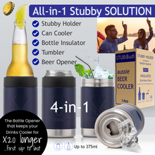 Load image into Gallery viewer, STUBiBudi 14oz Beer Cooler for Bottles &amp; Cans Built-In Bottle Opener (Navy)
