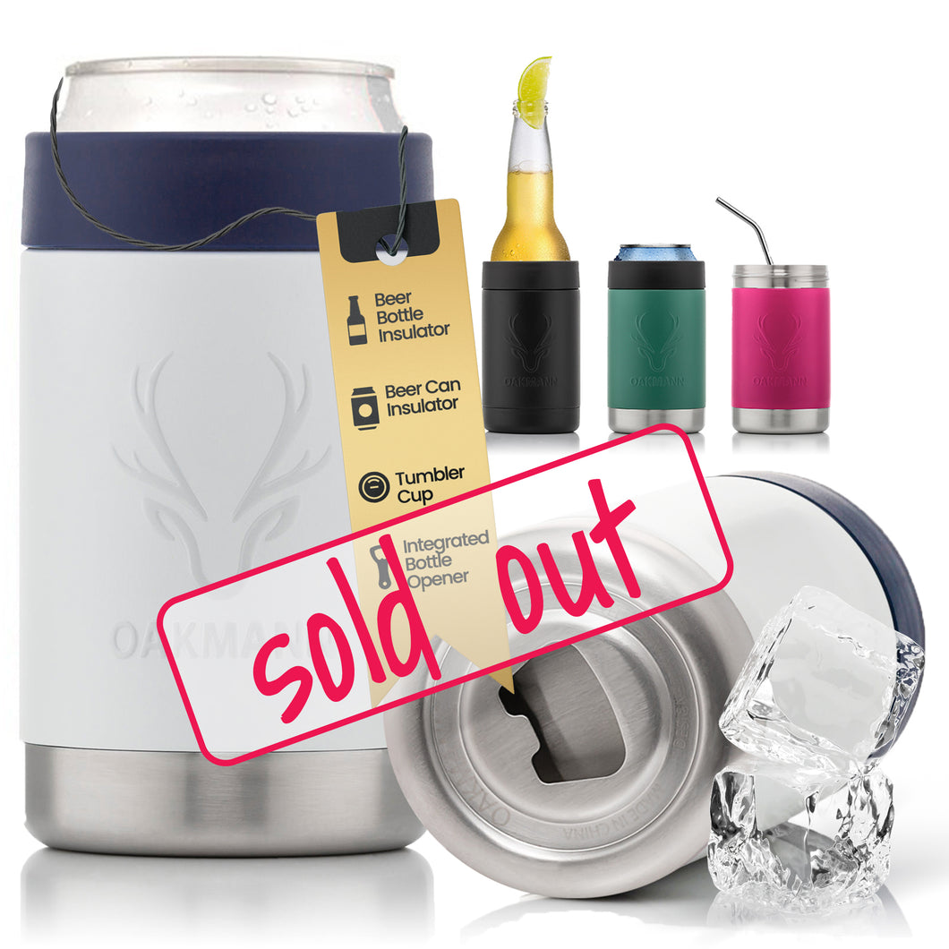 STUBiBudi 14oz Beer Cooler for Bottles & Cans Built-In Bottle Opener (White)