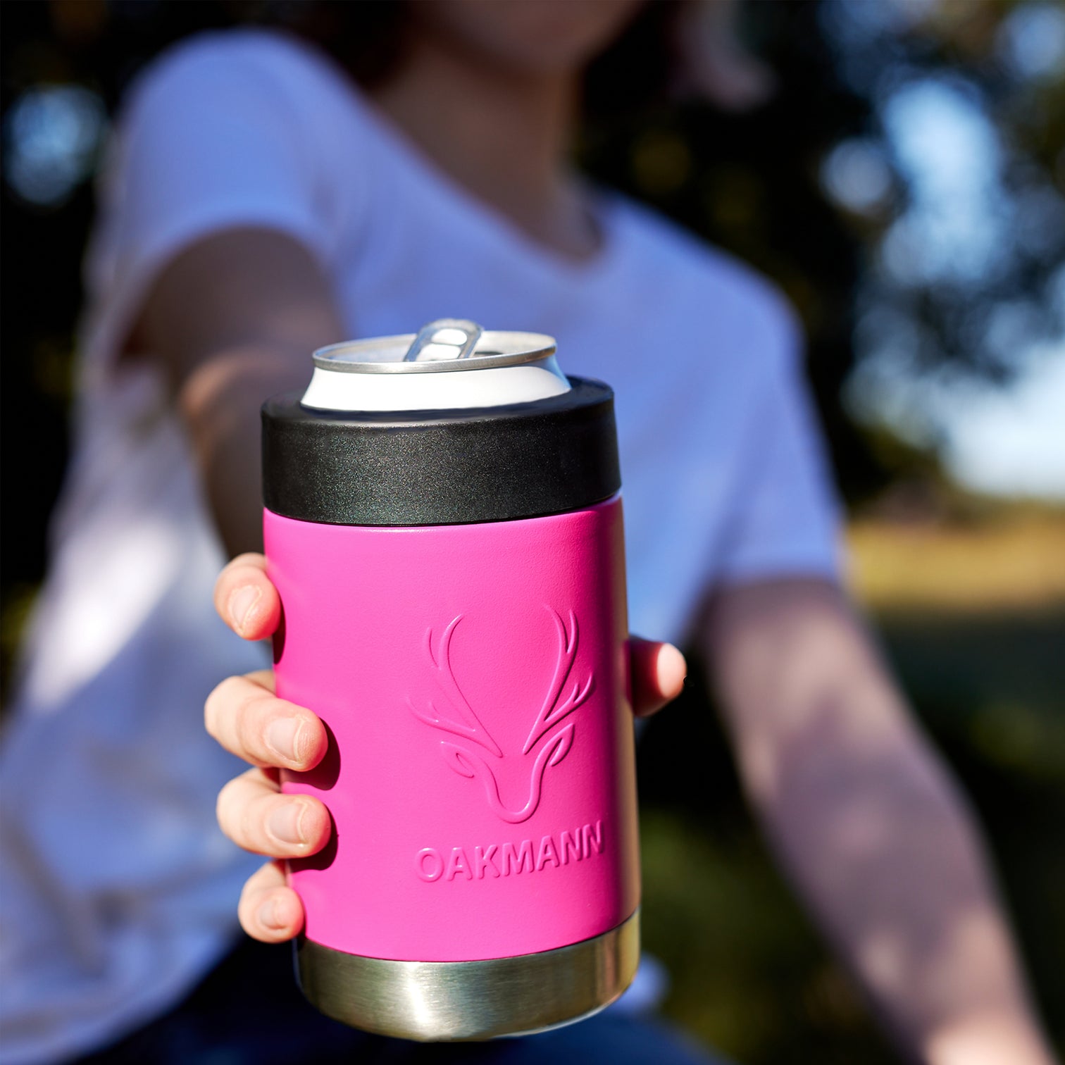 STUBiBudi 14oz Beer Cooler for Bottles & Cans Built-in Bottle Opener (Pink)