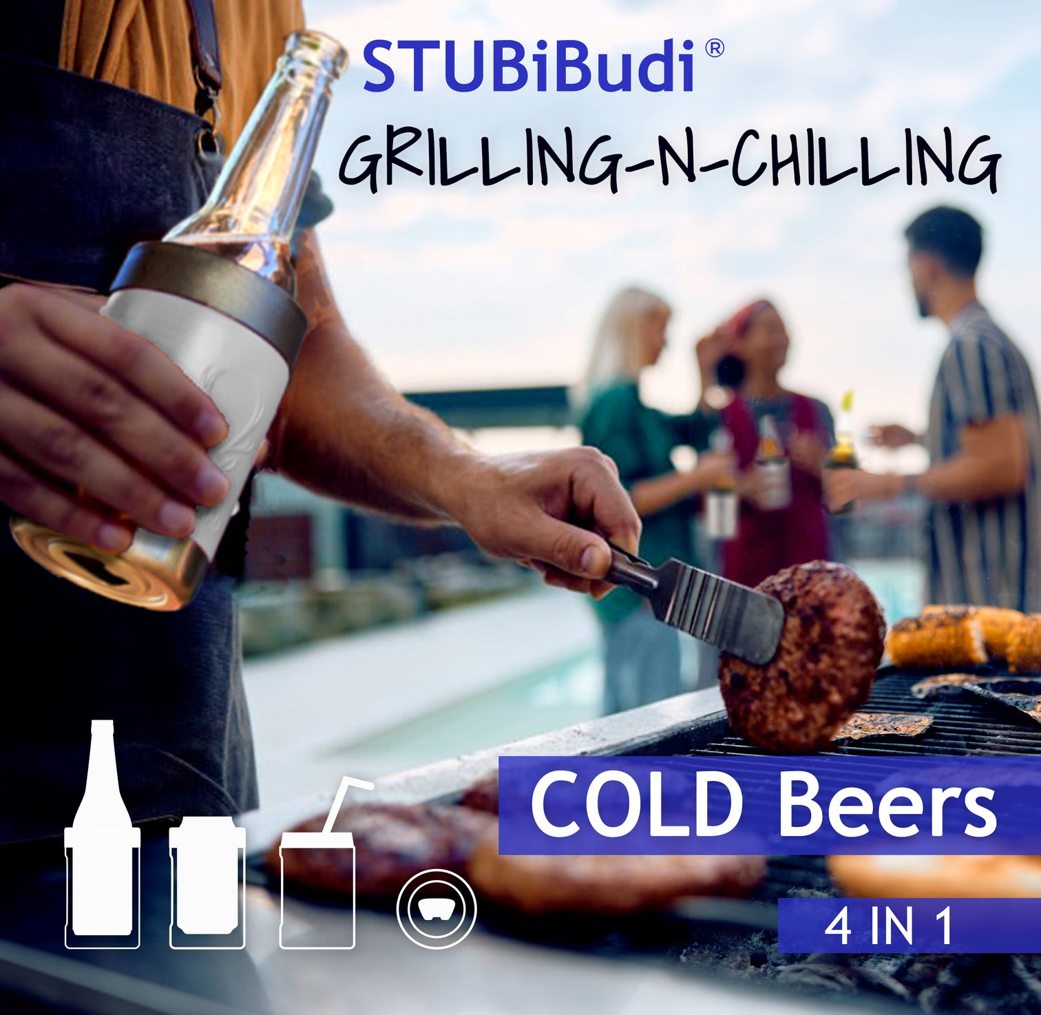 STUBiBudi 14oz Beer Cooler for Bottles & Cans Built-In Bottle Opener (Green)