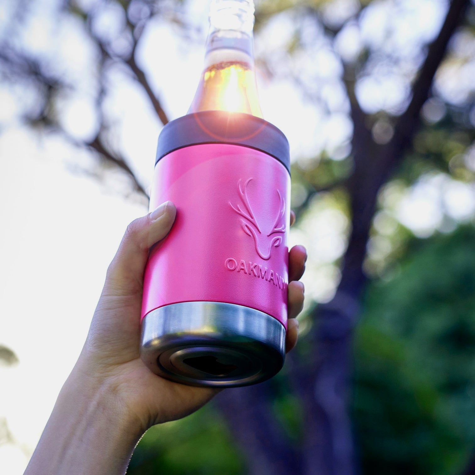 STUBiBudi 14oz Beer Cooler for Bottles & Cans Built-in Bottle Opener (Pink)