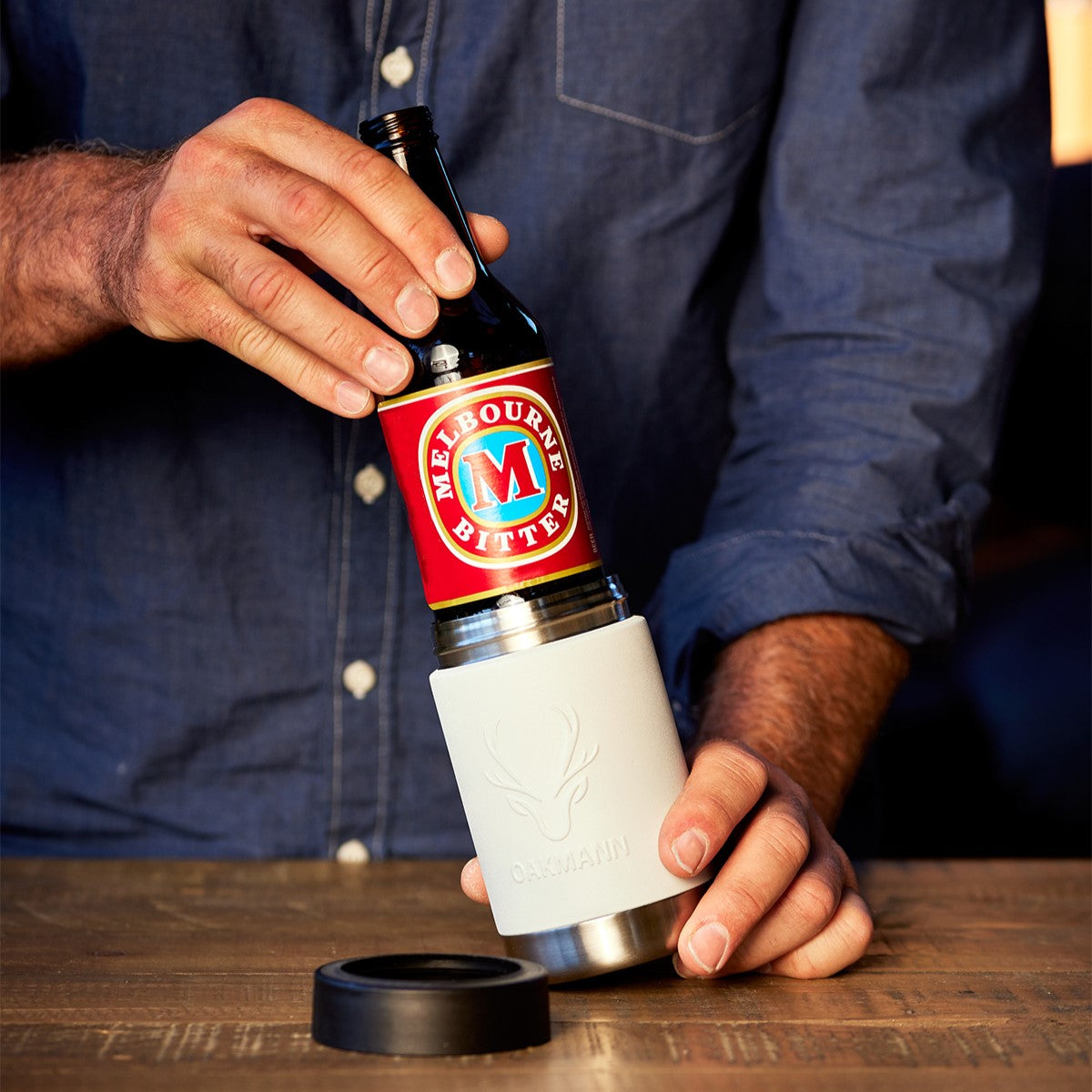 STUBiBudi 14oz Beer Cooler for Bottles & Cans Built-In Bottle Opener (Mist Grey)