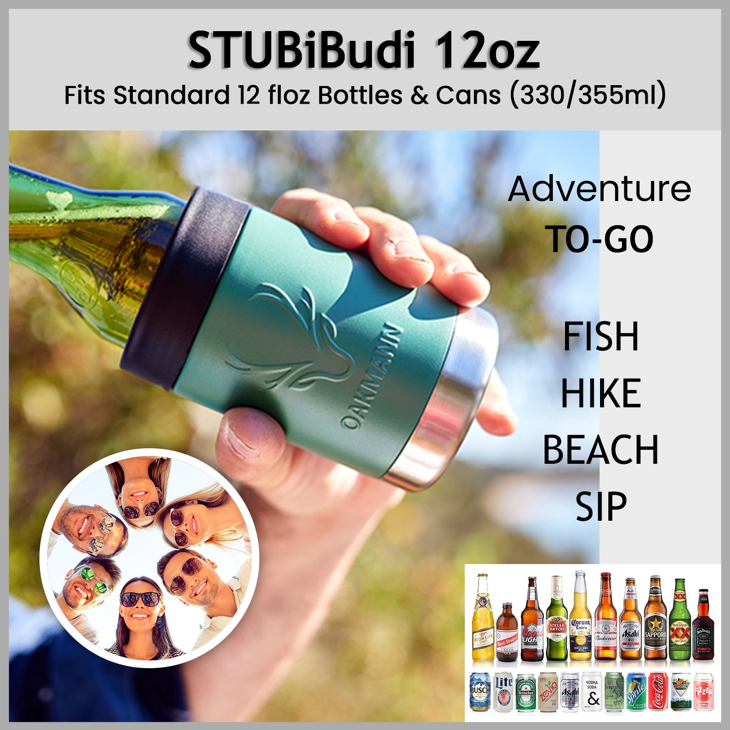 STUBiBudi 12oz Beer Cooler for Bottles and Cans with Bottle Opener (Green)