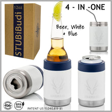 Load image into Gallery viewer, STUBiBudi 12oz Beer Cooler for Bottles and Cans with Bottle Opener (White)
