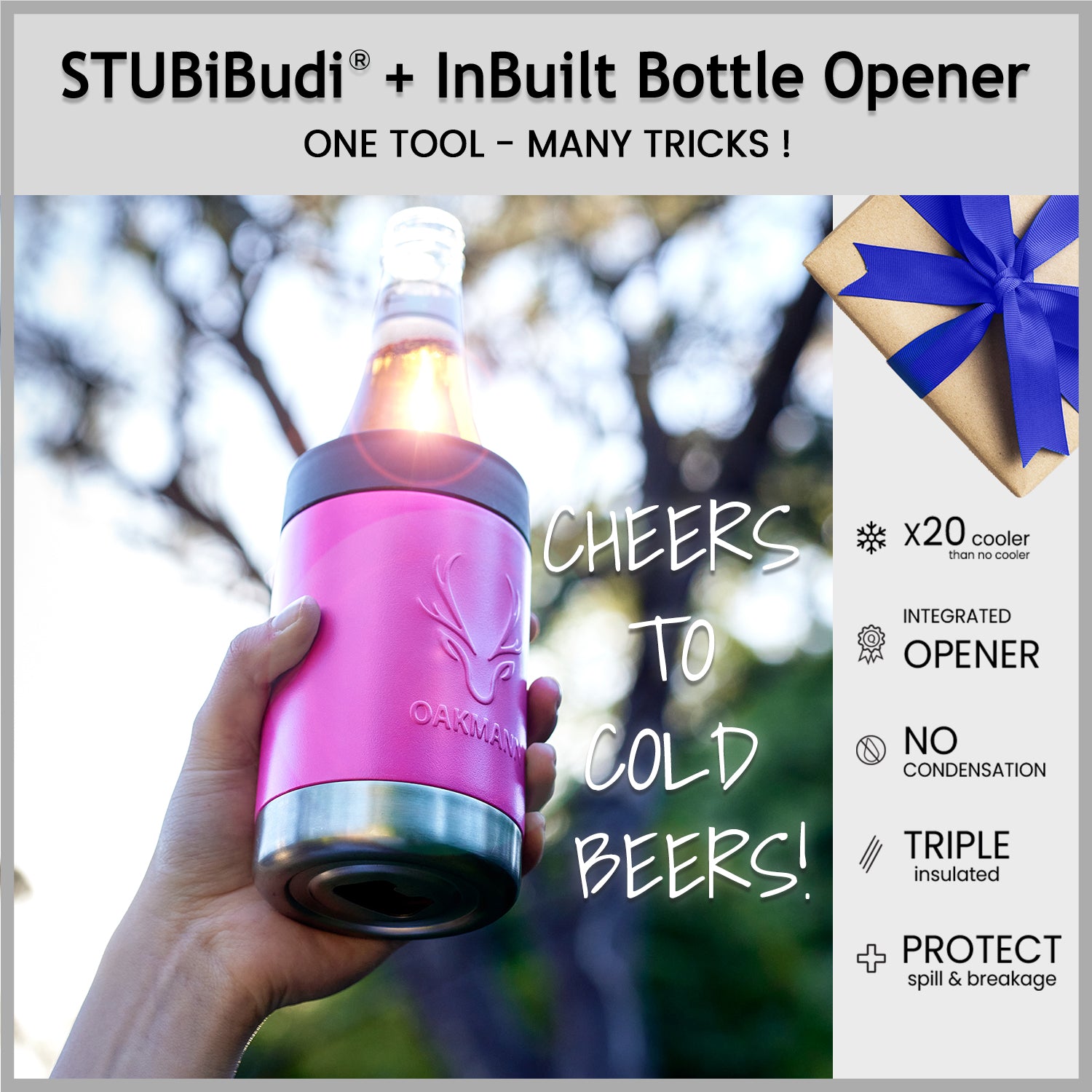 STUBiBudi 12oz Beer Cooler for Bottles and Cans with Bottle Opener (Steel)