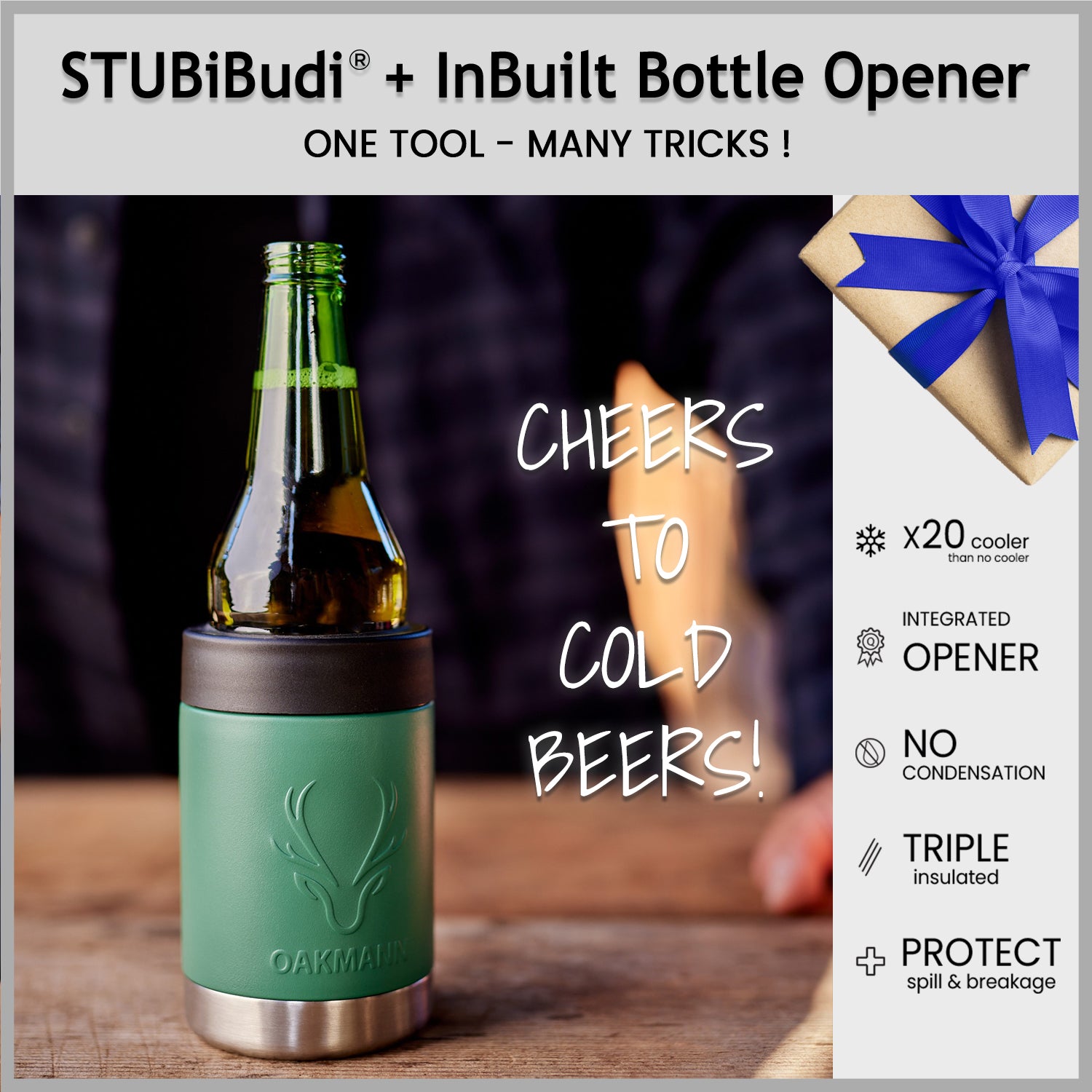 STUBiBudi 12oz Beer Cooler for Bottles and Cans with Bottle Opener (Green)